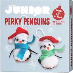 Panduro Hobby DIY-kit Perky Penguins – pyssla 3 söta pingviner med tomteluvor! L. 10 cm | Barn Jul