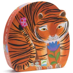 Barn Djeco pussel Tigers Walk, barnpussel med tigermotiv och tiger-ask! 24 stora bitar, 42×30 cm