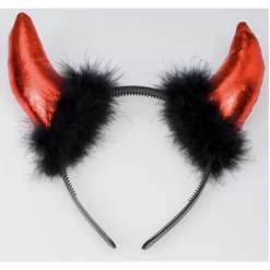 Barn Joker Djävulshorn på diadem – Ø14 cm med 9 cm långa röda metallic-horn