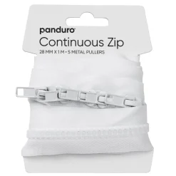 Panduro Hobby Dragkedja blixtlås, vit, längd med 1 meter dragkedja 5 zippers / handtag