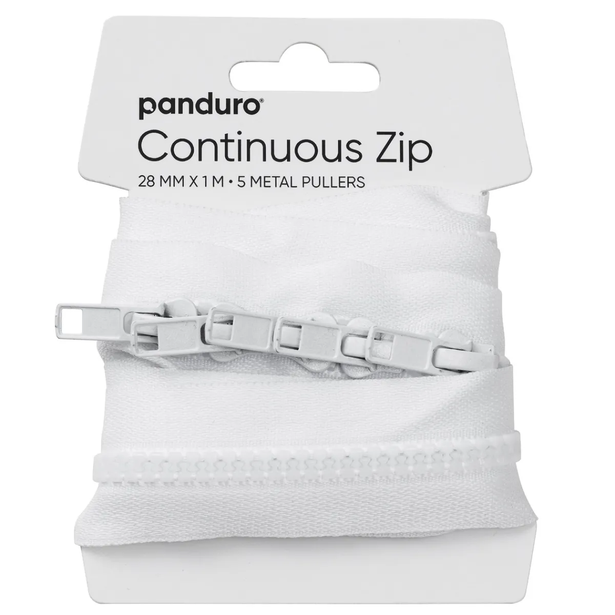 Panduro Hobby Dragkedja blixtlås, vit, längd med 1 meter dragkedja 5 zippers / handtag