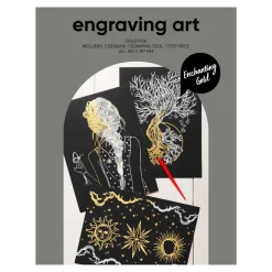 Panduro Hobby Engraving art Enchanting Gold – scratch art med 3 st. A4-ark, guldiga motiv
