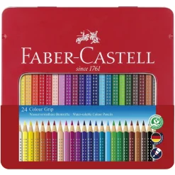 Barn Faber-Castell Colour Grip – 24 vattenlösliga färgpennor i metalletui