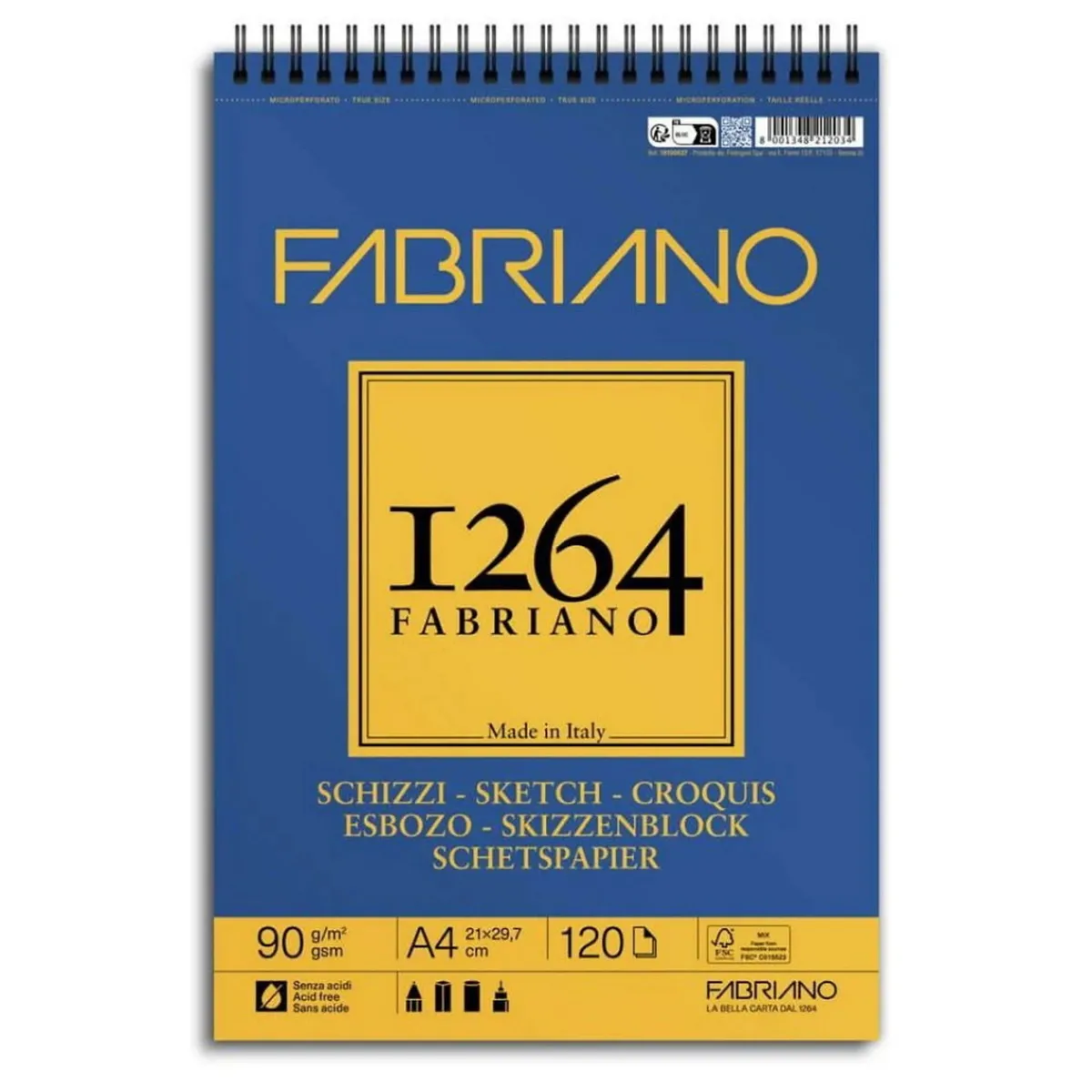 Fabriano spiralbundet skissblock F-1264 A4 (210×297 mm), 120 ark, 90 g/m² | Block