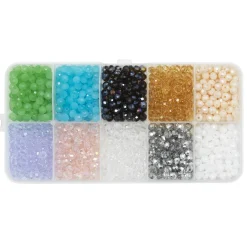 Panduro Jewellery Fasetterade glaspärlor, Ø4 mm i 10 olika färger, ca 1000 st. | Glaspärlor
