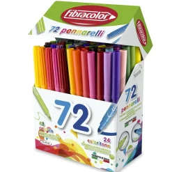 Fibracolor tuschpennor 72-pack, 2×24 vanliga tuschpennor + 24 med tjock spets. Totalt 24 olika färger. | Barn Barnpennor