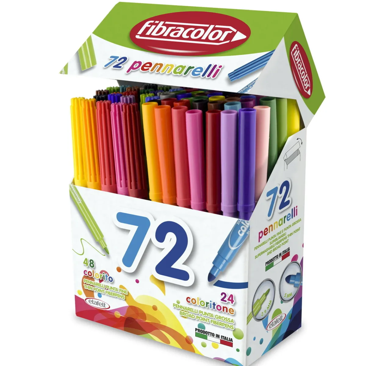 Fibracolor tuschpennor 72-pack, 2×24 vanliga tuschpennor + 24 med tjock spets. Totalt 24 olika färger. | Barn Barnpennor