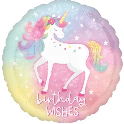 Amscan Folieballong Ø45 cm – enhörning med texten Birthday wishes | Barn Ballonger