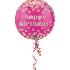 Amscan Folieballong Ø45 cm – rosa ballong med holografiska prickar – happy birthday | Barn Ballonger