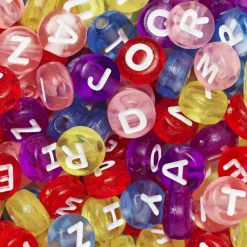 Panduro Hobby 500 färgglada bokstavspärlor, transparenta med vit text, A-Z, Ø7 mm | Barn Pärlor