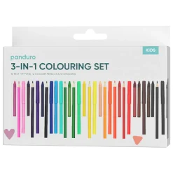 Barn Panduro Hobby 36 färgglada pennor – 12 vaxbaserade färgpennor, 12 tuschpennor och 12 kritor