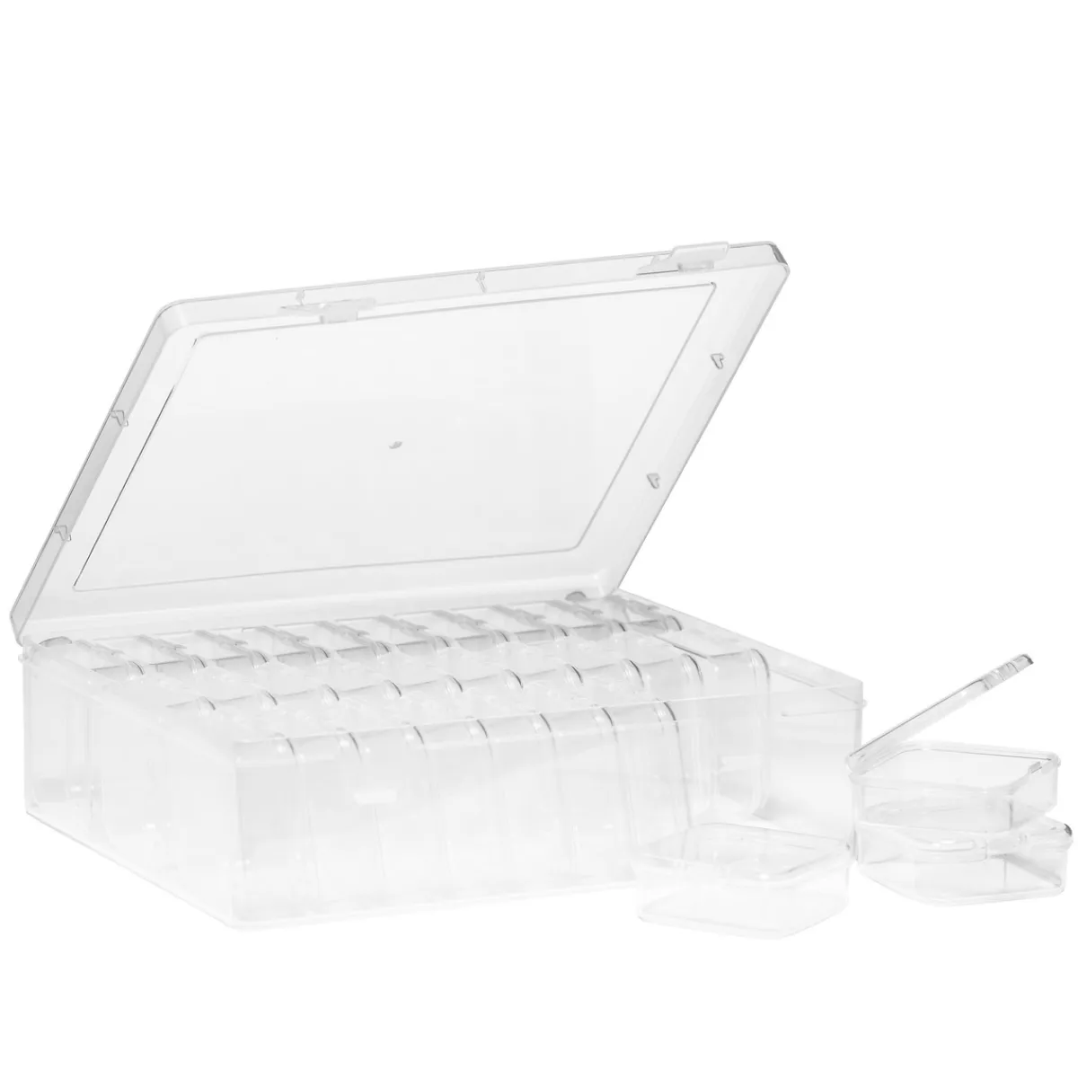 Panduro Hobby Förvaringslåda av transparent plast med 30 små askar, 22×17,5×6 cm | Förvaringsburkar & Askar