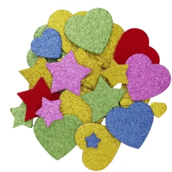 Panduro Hobby Funky Foam självhäftande dekorgummi glittriga stjärnor & hjärtan, 200 st. | Barn Funky Foam
