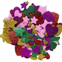 Panduro Hobby Funky Foam Stjärnor & hjärtan med glitter, 150 bitar självhäftande dekorgummi, Ø20–25 mm | Barn Funky Foam