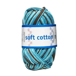 Järbo Garn Soft Cotton 50g multi turkos – 8880 Turquooise/brown print