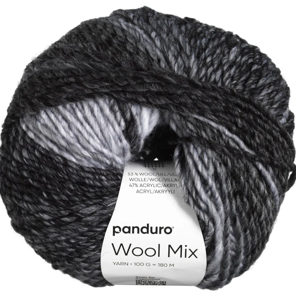 Panduro Yarn Garn Wool Mix 100g grå svart