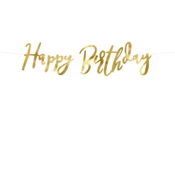 Barn PartyDeco Girlang med "Happy Birthday" i guldmetallic – 62×16,5 cm text på 200 cm snöre