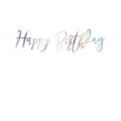PartyDeco Girlang med "Happy Birthday" i iriserande färg – 62×16,5 cm text på 200 cm snöre | Barn Festartiklar