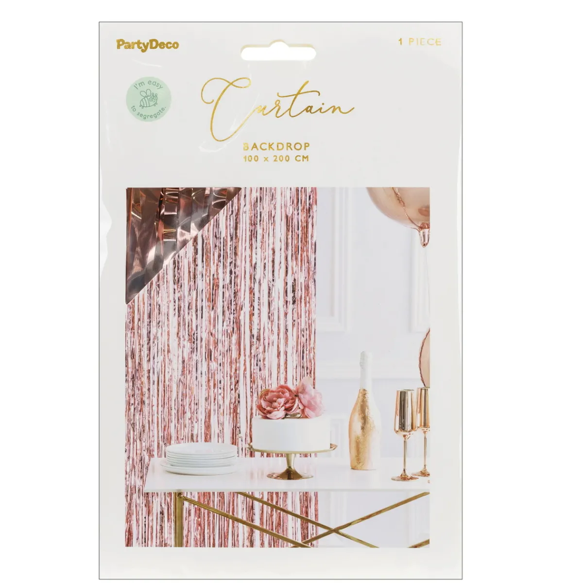 Barn PartyDeco Glitterdraperi i glänsande rosa metallic, bredd 100 cm, längd 200 cm