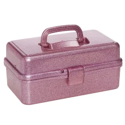 Panduro Hobby Glittrande rosa förvaringslåda med två utfällbara förvaringsfack, 33×20×14,5 cm | Plastlådor & Burkar