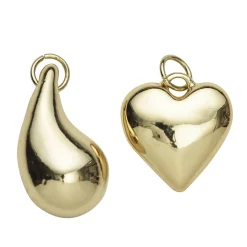 Panduro Jewellery 2 guldfärgade & chunky hängen charms, massiv metall – hjärta Ø22 mm, droppe L. 30 mm | Metallhängen