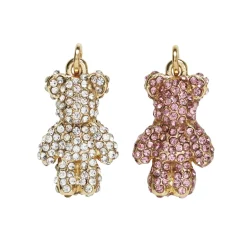 Panduro Jewellery 2 guldfärgade hängen charms, björnar med rosa & transparent strass, 2,5×1,3×0,5 cm | Metallhängen