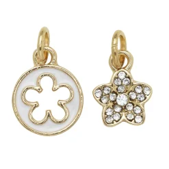Panduro Jewellery Guldfärgade hängen charms, blomma Ø10 mm, strassfylld blomma Ø10 mm