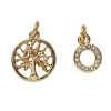 Panduro Jewellery 2 guldfärgade hängen charms, cirkel med strass Ø8 mm, träd Ø13 mm | Metallhängen