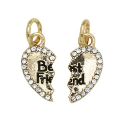 Panduro Jewellery Guldfärgade hängen charms, delat hjärta med strass "Best Friend" 8×13 mm | Metallhängen