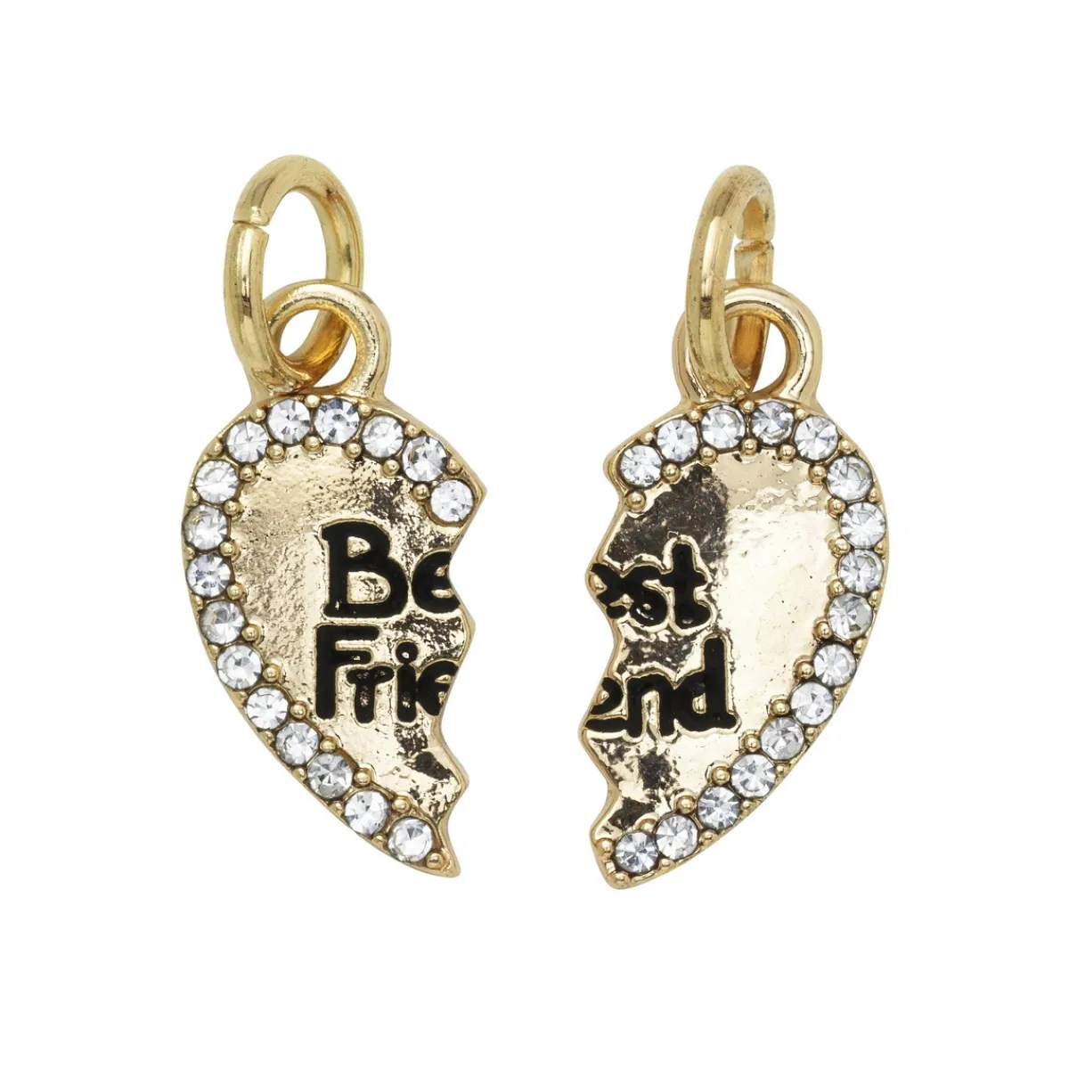 Panduro Jewellery Guldfärgade hängen charms, delat hjärta med strass "Best Friend" 8×13 mm | Metallhängen