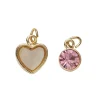 Panduro Jewellery 2 guldfärgade hängen charms, hjärta pärlemorlook 11,4×12,3 mm, cirkel strass Ø10 mm | Metallhängen