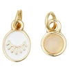 Panduro Jewellery 2 guldfärgade hängen charms, vitt öga 7×9 mm, rosa sten av kvarts Ø7 mm