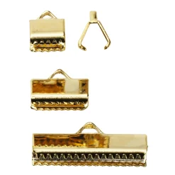 Panduro Jewellery Guldfärgade klämhylsor / avslutningshylsor – bredd 5, 10 och 20 mm. 4 st. av varje sort.