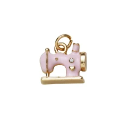 Panduro Jewellery Guldfärgat hänge charm klassisk symaskin med rosa färg & strass 12,5×13 mm | Metallhängen