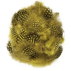 Panduro Hobby Gulprickiga fjädrar från pärlhöna, längd 3–10 cm, ca 40 stycken