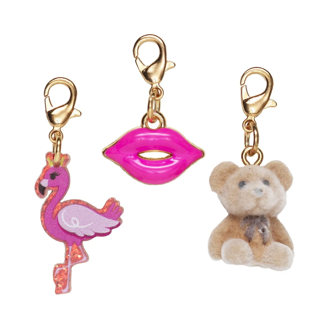 Panduro Hobby 3 hängen charms för dekoration – rosa mun, flamingo och söt nallebjörn