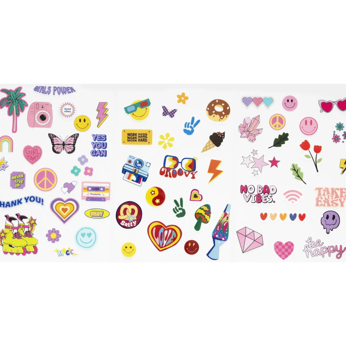 Panduro Hobby Iron-on, strykmärken för textil – 3 ark 15×21 cm med smileys, 1970-tal och mycket annat!