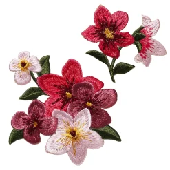 Panduro Hobby Iron-on tygmärke 2 blommor med glitterdetaljer, en stor (85×65 mm) och en liten | Iron-Ons