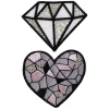 Panduro Hobby Iron-on tygmärke 1 diamant & 1 hjärta med silver och glitter. 60×45 mm / Ø55 mm