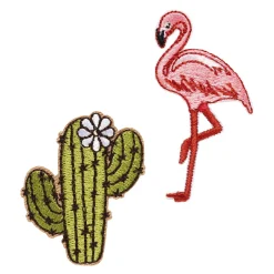 Panduro Hobby Iron-on tygmärke flamingo kaktus 2 st. Kaktusen är 37x45 mm och flamingon 35×60 mm | Iron-Ons