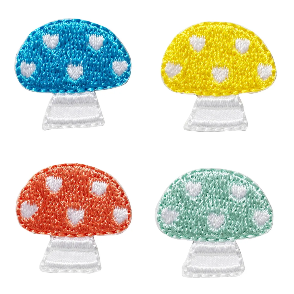 Panduro Hobby Iron-on tygmärke 4 färgglada svampar som är 22×24 mm | Iron-Ons