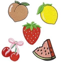 Panduro Hobby Iron-on tygmärke frukter 5 st. Söta och färgglada frukter, 30×35 mm. | Iron-Ons