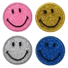 Panduro Hobby Iron-on tygmärke 4 glittande smileys i 4 olika färger Ø40 mm