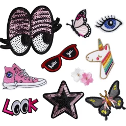 Panduro Hobby Iron-on tygmärke 10-pack med motiv som inspirerats av pop art – storlek 4–11 cm
