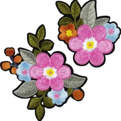 Panduro Hobby Iron-on tygmärke rosa blommor i 2 storlekar med massor av detaljer 2 st. 65×75 mm & 48×53 mm | Iron-Ons