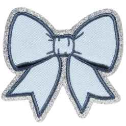 Panduro Hobby Iron-on tygmärke stor ljusblå rosett med kant fylld av silverglitter! 75×73 mm | Iron-Ons