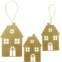 Panduro Hobby Juldekoration, 3 st. guldiga hängen av metall – 1 stort hus 7,5×11 cm, 2 hus 6×9 cm