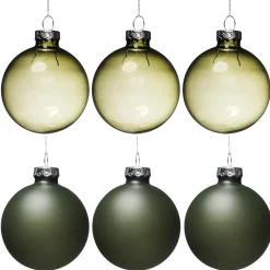 Decoris Julgranskulor, 6 st. fina gröna julkulor av glas Ø6 cm – 3 matta & 3 blanka | Julgranskulor