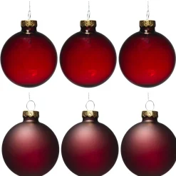 Decoris Julgranskulor, 6 st. fina röda julkulor av glas Ø6 cm – 3 matta & 3 blanka | Julgranskulor