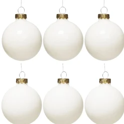 Decoris Julgranskulor, 6 st. fina vita julkulor av glas Ø6 cm – 3 matta & 3 blanka